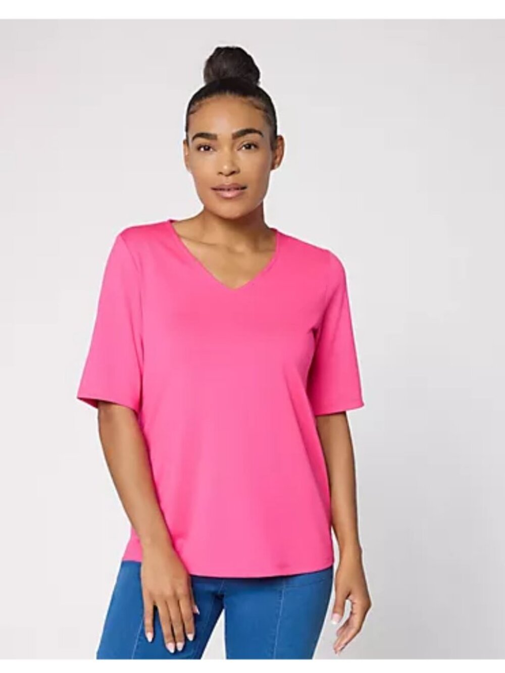 Susan Graver Essentials Butterknit V-Neck Top Elbow Sleeves - Size: Small - NIP
